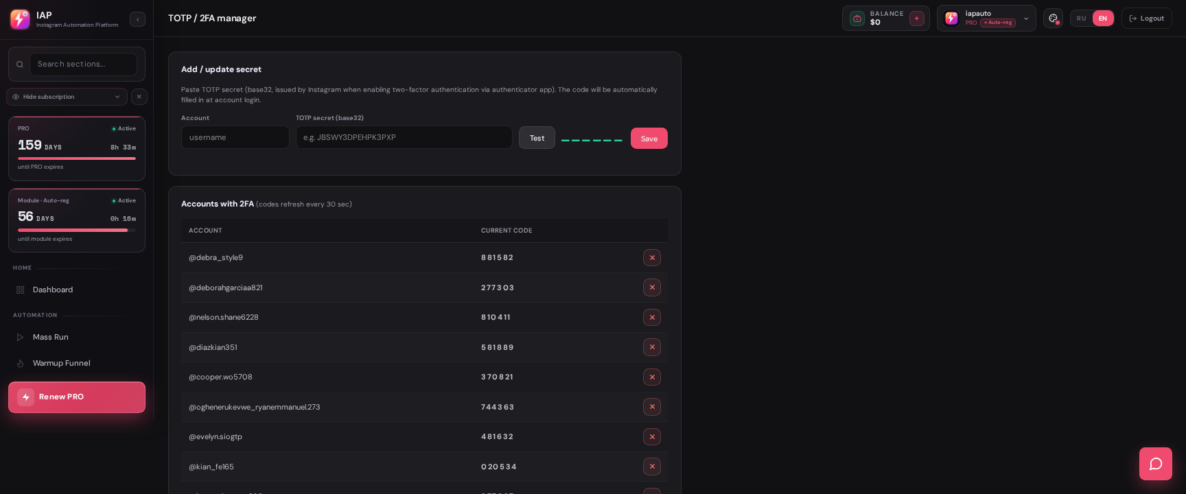 IAP — TOTP / 2FA